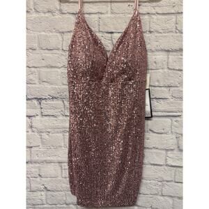 Emerald Sundae Pink Rose Sequin Formal Mini Party Dress Sweetheart XL New w/tags